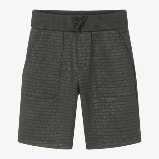 Emporio Armani-شورت مزيج قطن جيرسي لون أخضر كاكي للأولاد | Childrensalon Outlet