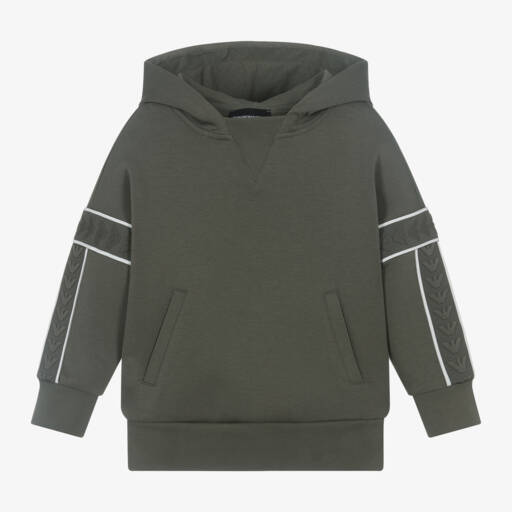 Emporio Armani-توب هودي بشعار النسر قطن لون أخضر كاكي للأولاد | Childrensalon Outlet