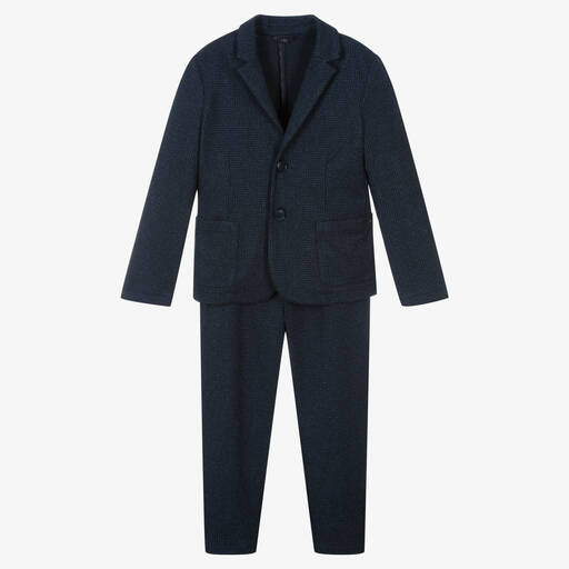 Emporio Armani-Boys Navy Blue & Black Houndstooth Suit | Childrensalon Outlet