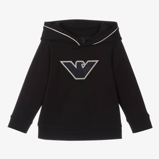 Emporio Armani-Boys Navy Blue Cotton Eagle Hoodie | Childrensalon Outlet