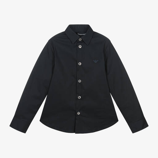 Emporio Armani-Boys Navy Blue Cotton Eagle Shirt | Childrensalon Outlet
