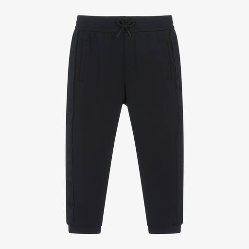 Emporio Armani-Boys Navy Blue Cotton Logo Tape Joggers | Childrensalon Outlet