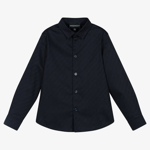Emporio Armani-Boys Navy Blue Cotton Stripe Shirt | Childrensalon Outlet