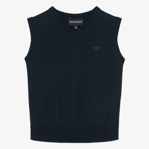 Emporio Armani-Boys Navy Blue Cotton Sweater Vest | Childrensalon Outlet