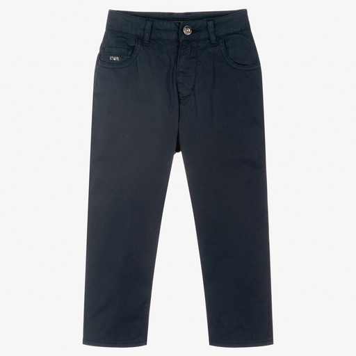 Emporio Armani-Boys Navy Blue Cotton Trousers | Childrensalon Outlet