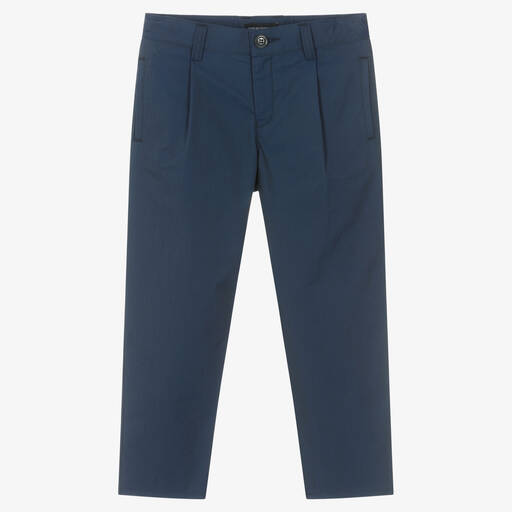 Emporio Armani-Boys Navy Blue Cotton Trousers | Childrensalon Outlet