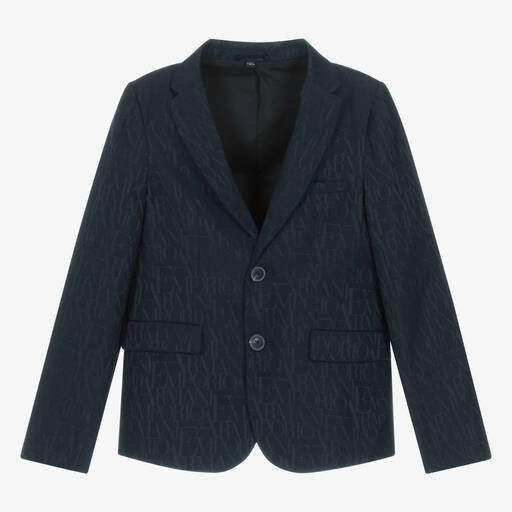 Emporio Armani-Boys Navy Blue Jacquard Monogram Blazer | Childrensalon Outlet