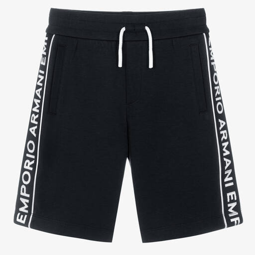 Emporio Armani-Boys Navy Blue Jersey Logo Shorts | Childrensalon Outlet