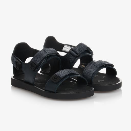 Emporio Armani-Boys Navy Blue Leather Sandals | Childrensalon Outlet