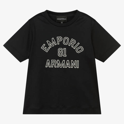 Emporio Armani-Boys Navy Blue Lyocell Logo T-Shirt | Childrensalon Outlet