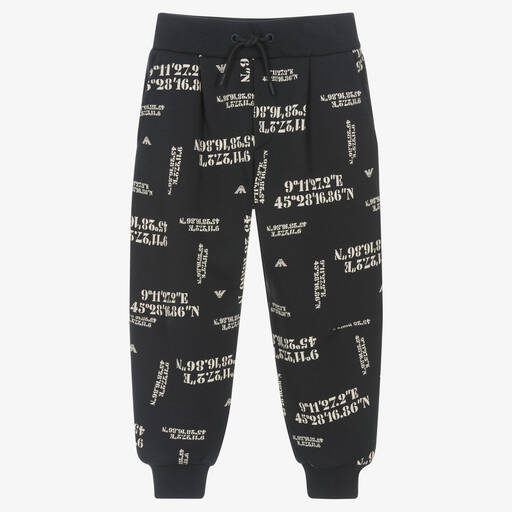 Emporio Armani-Boys Navy Blue Organic Cotton Joggers | Childrensalon Outlet