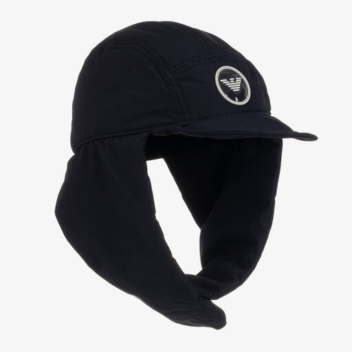 Emporio Armani-Boys Navy Blue Padded Trapper Hat | Childrensalon Outlet