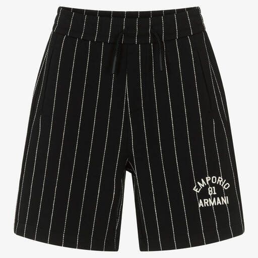 Emporio Armani-Boys Navy Blue Pin Stripe Cotton Shorts | Childrensalon Outlet
