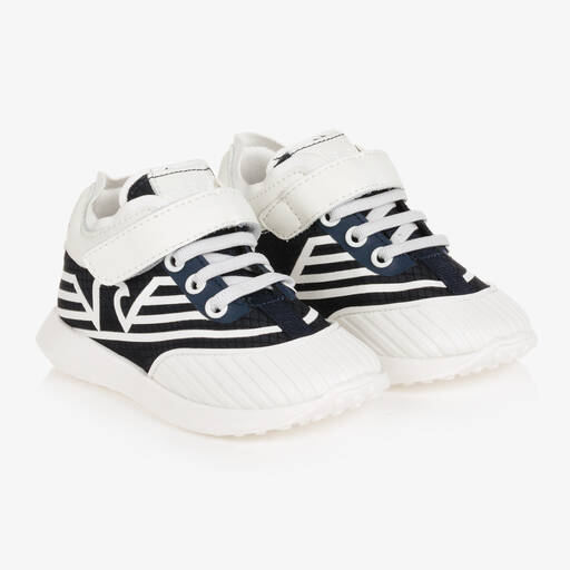 Emporio Armani-Boys Navy Blue & White Logo Trainers | Childrensalon Outlet