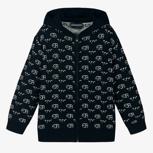 Emporio Armani-Boys Navy Blue Wool Zip-Up Top | Childrensalon Outlet