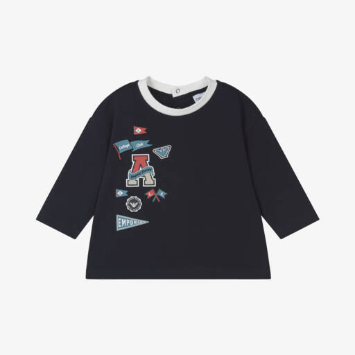 Emporio Armani-توب بطبعة فارسيتي  قطن لون كحلي للمواليد | Childrensalon Outlet