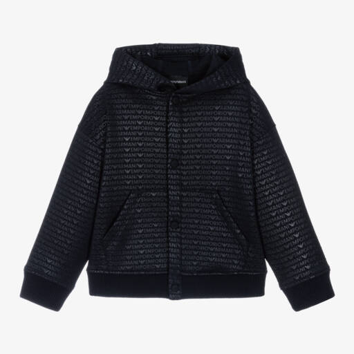 Emporio Armani-Boys Navy Hooded Jersey Cardigan | Childrensalon Outlet