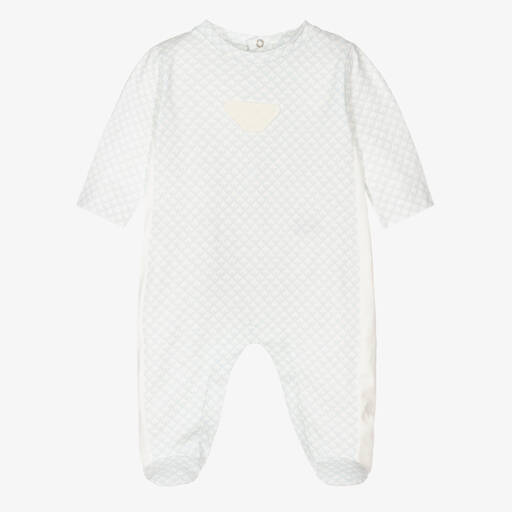 Emporio Armani-Boys Pale Blue Cotton Babygrow | Childrensalon Outlet