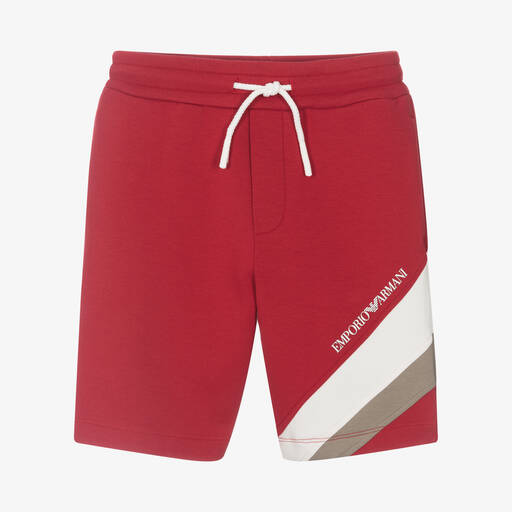 Emporio Armani-Boys Red Cotton Jersey Shorts | Childrensalon Outlet