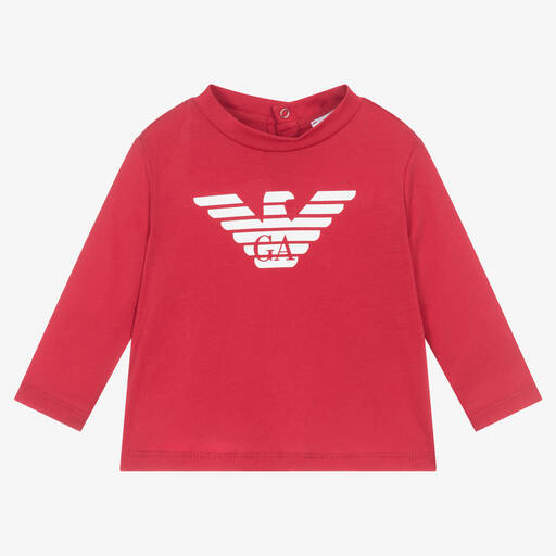 Emporio Armani-Boys Red Cotton Top | Childrensalon Outlet