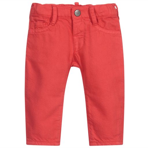 Emporio Armani-Boys Red Cotton Trousers | Childrensalon Outlet