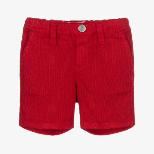 Emporio Armani-Boys Red Cotton Twill Shorts | Childrensalon Outlet