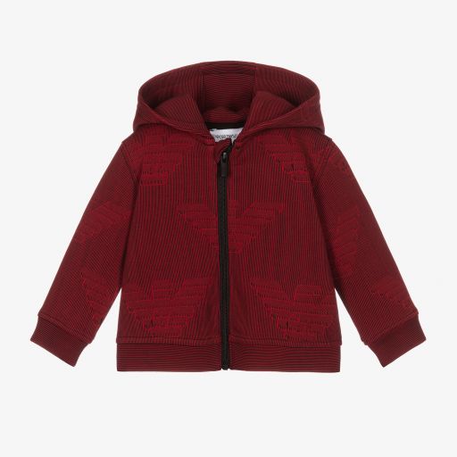 Emporio Armani-Boys Red Hooded Zip-Up Top | Childrensalon Outlet