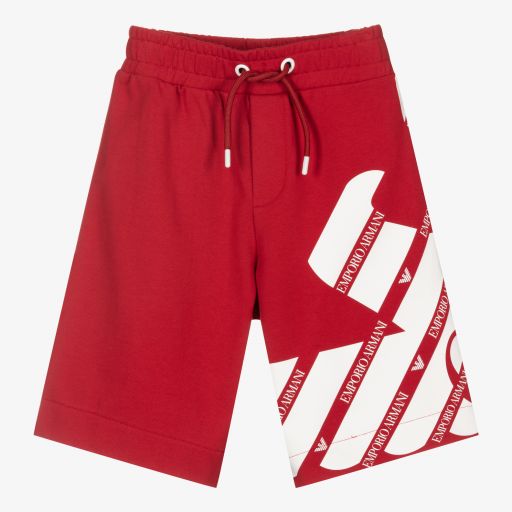 Emporio Armani-Boys Red & White Logo Shorts | Childrensalon Outlet