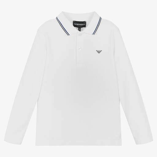 Emporio Armani-Boys White Cotton Polo Shirt | Childrensalon Outlet