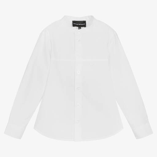 Emporio Armani-Boys White Cotton Poplin Shirt | Childrensalon Outlet