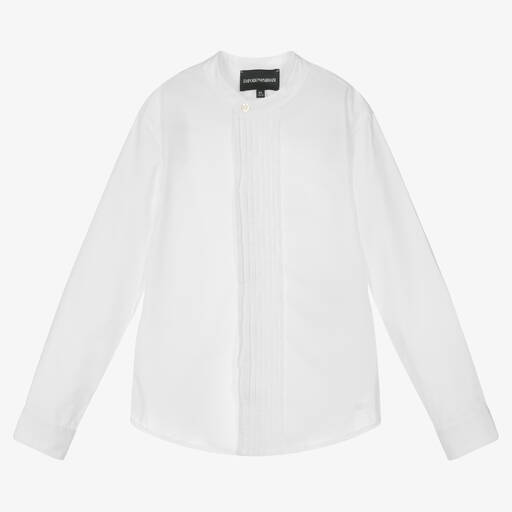 Emporio Armani-Boys White Cotton Poplin Shirt | Childrensalon Outlet
