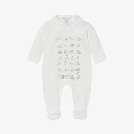 Emporio Armani-Boys White Cotton Sleepsuit | Childrensalon Outlet