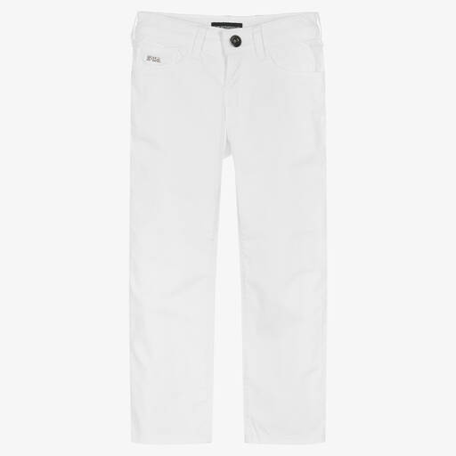 Emporio Armani-Boys White Cotton Trousers | Childrensalon Outlet