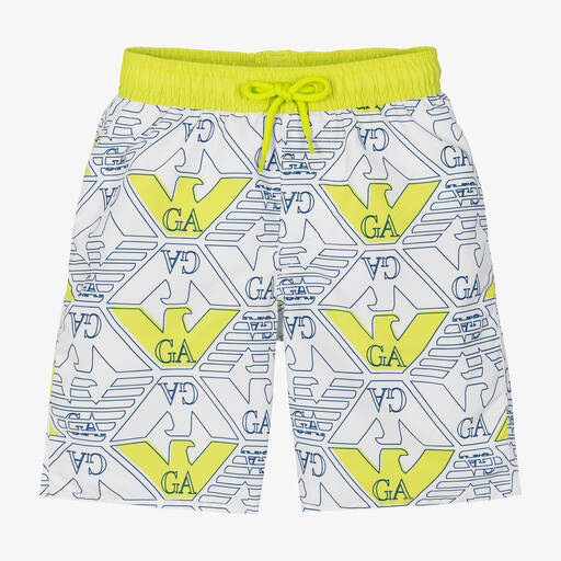 Emporio Armani-Boys White Eagle Swim Shorts UPF50+ | Childrensalon Outlet