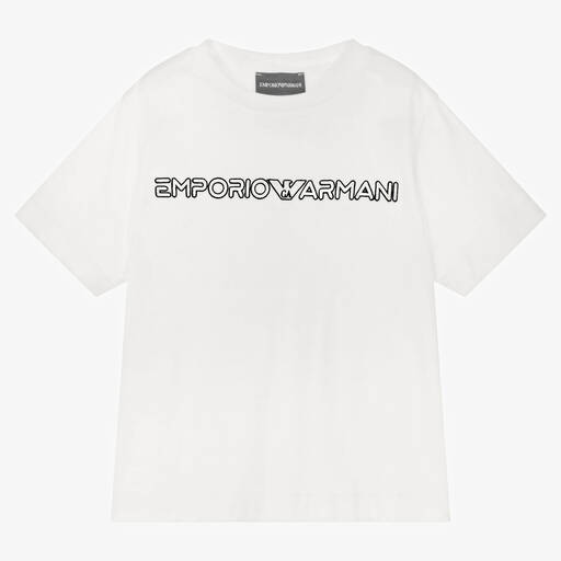 Emporio Armani-Weißes T-Shirt mit Stickerei (J) | Childrensalon Outlet