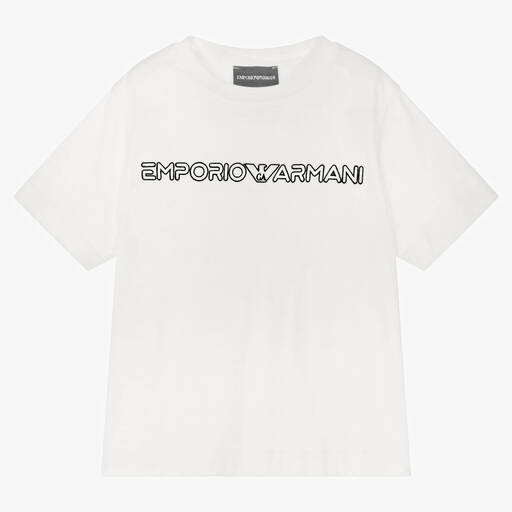 Emporio Armani-Boys White Embroidered Logo T-Shirt | Childrensalon Outlet