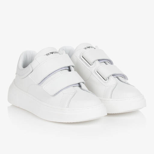 Emporio Armani-Weiße Leder-Sneakers mit Adler | Childrensalon Outlet