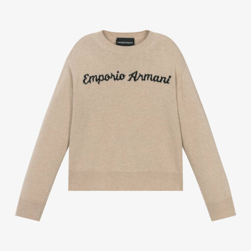 Emporio Armani-بلوفر صوف محبوك لون بيج للبنات | Childrensalon Outlet