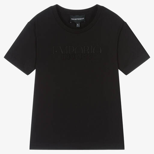 Emporio Armani-Girls Black Cotton T-Shirt | Childrensalon Outlet