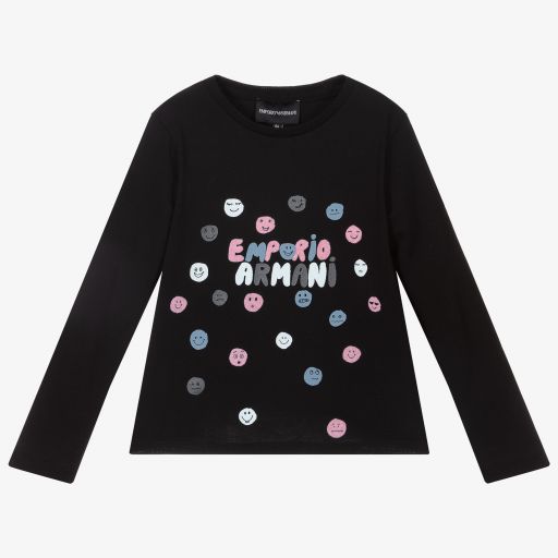 Emporio Armani-Girls Black Cotton Top | Childrensalon Outlet