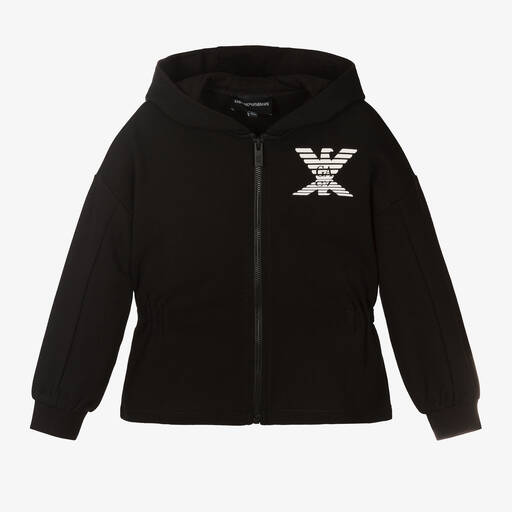Emporio Armani-توب بسحّاب قطن جيرسي لون أسود للبنات | Childrensalon Outlet