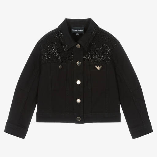 Emporio Armani-Schwarze Jeansjacke mit Strass | Childrensalon Outlet