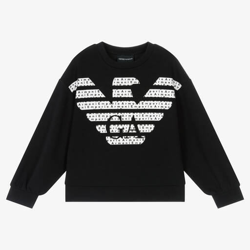 Emporio Armani-Girls Black Logo Sweatshirt | Childrensalon Outlet
