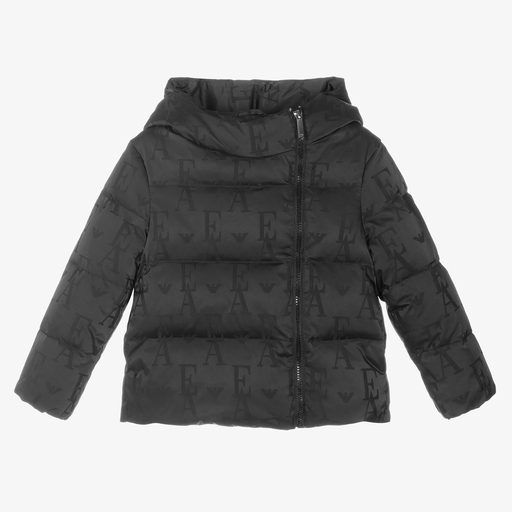 Emporio Armani-Girls Black Puffer Jacket | Childrensalon Outlet