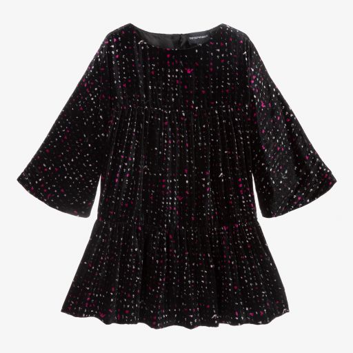 Emporio Armani-فستان فيسكوز مخمل لون أسود | Childrensalon Outlet