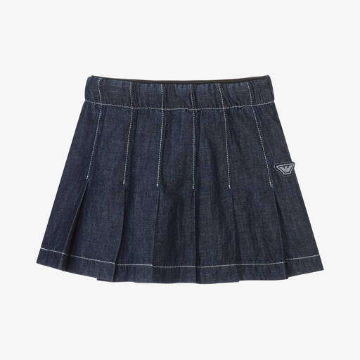 Emporio Armani-Girls Blue Chambray Pleated Skirt | Childrensalon Outlet