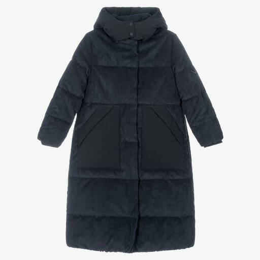 Emporio Armani-Girls Blue Corduroy Puffer Coat | Childrensalon Outlet