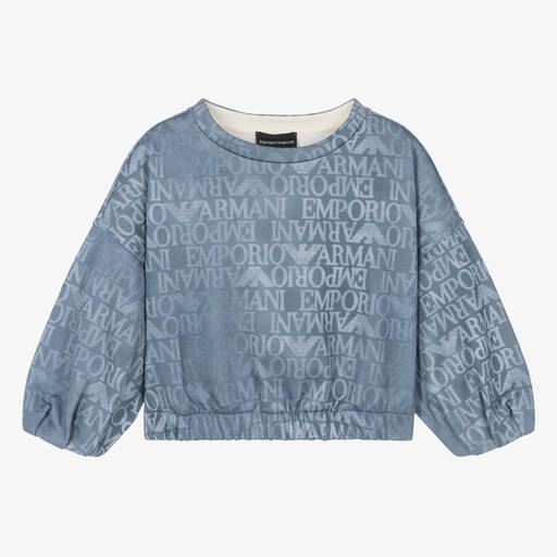 Emporio Armani-Голубой свитшот Eagle с джинсовым эффектом | Childrensalon Outlet