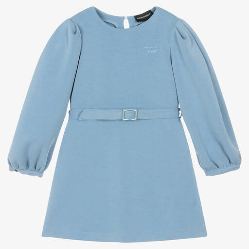 Emporio Armani-Girls Blue Eagle Belted Dress | Childrensalon Outlet