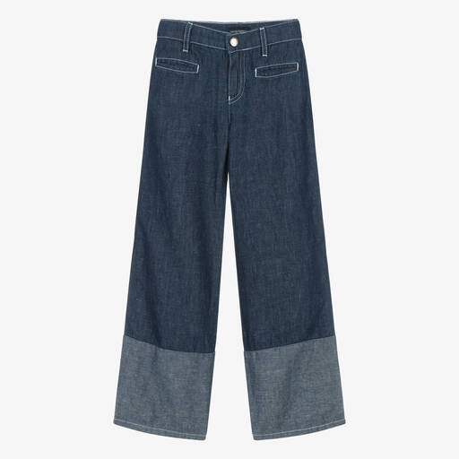 Emporio Armani-جينز بأرجل واسعة قطن دنيم لون أزرق للبنات | Childrensalon Outlet